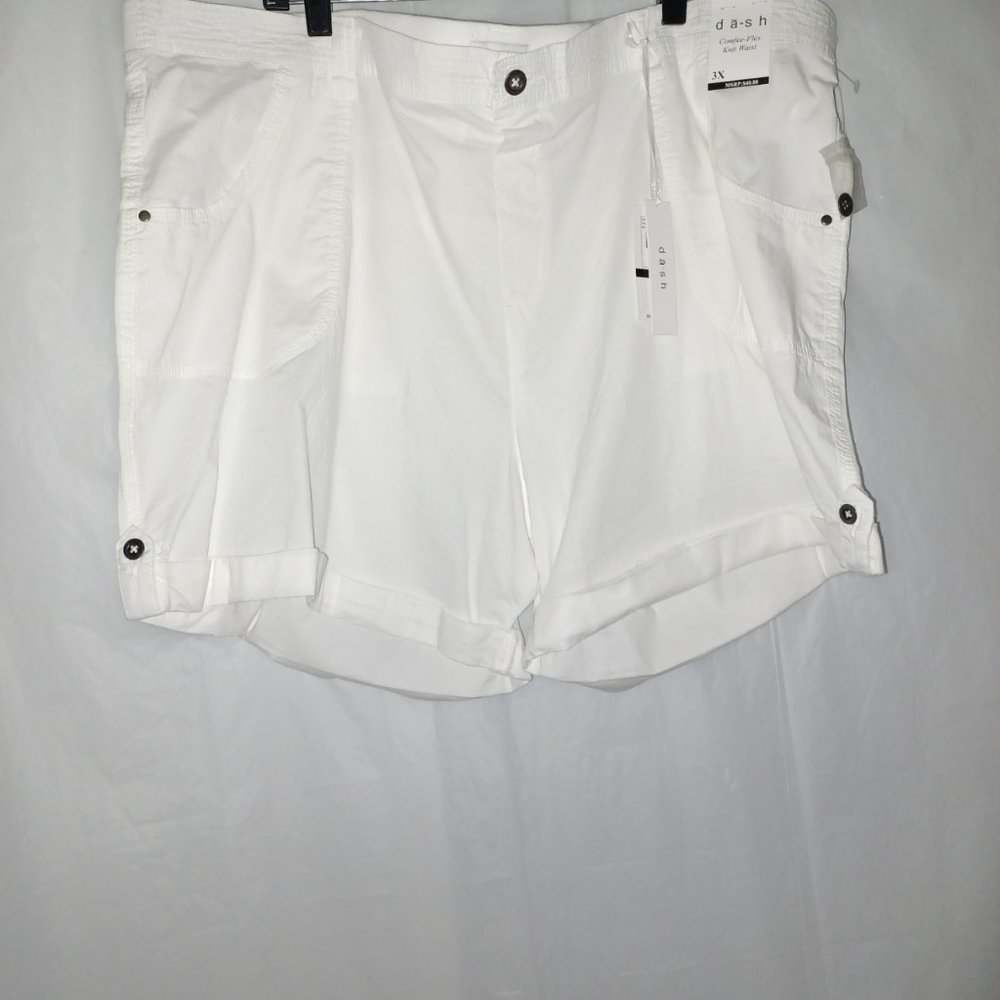 DASH MICHELLE COMFEE- FLEX KNIT WAIST WOMEN'S SHORTS COTTON WHITE SIZE 3X